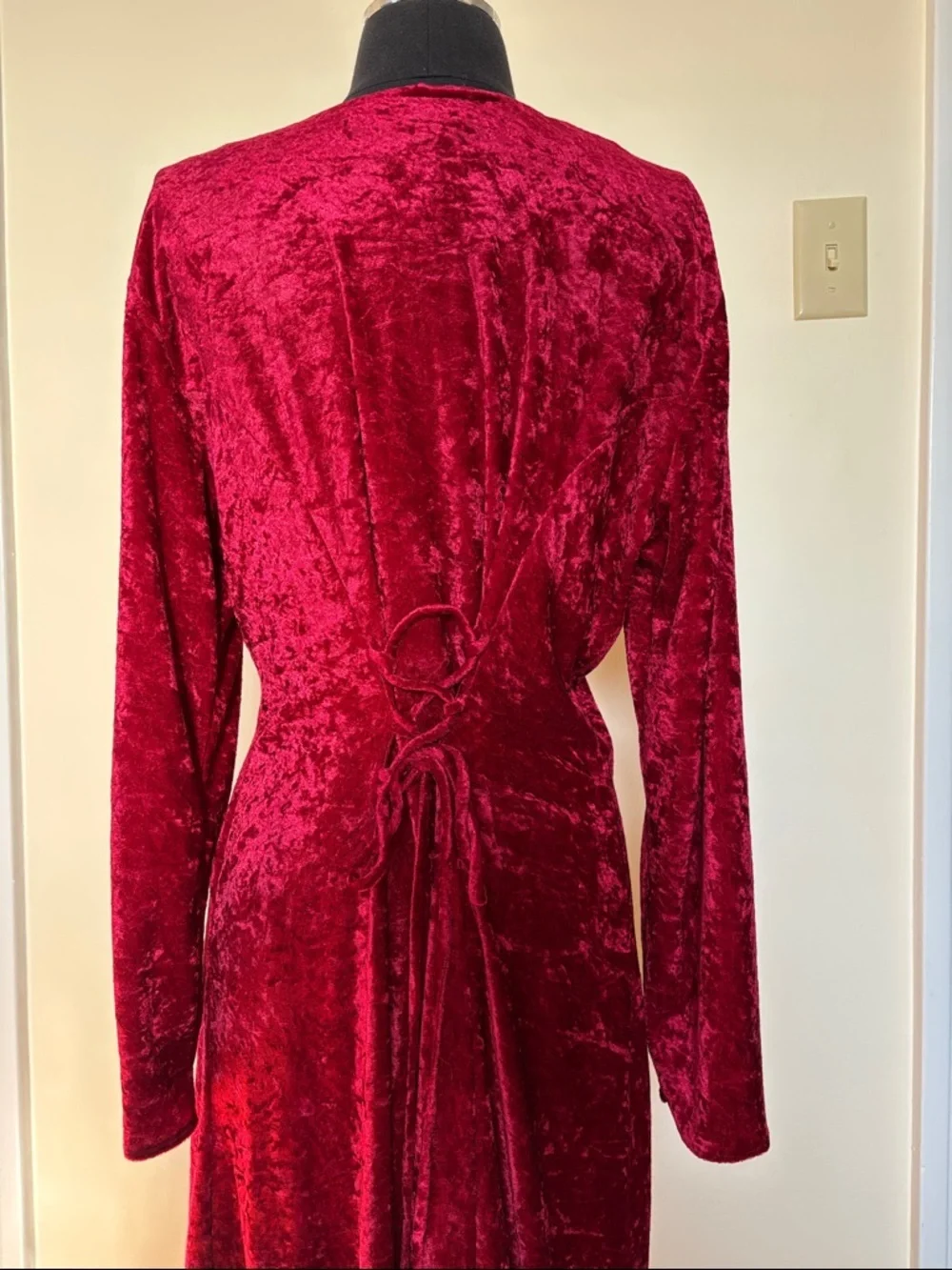Vintage Red Crushed Velvet Long Sleeve Full Button-Front Corset Back